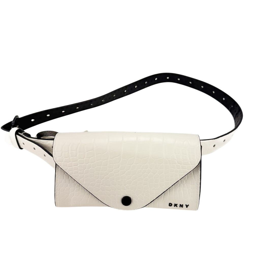 New DKNY White Faux Alligator Leather Fanny Pack Belt Bag Envelope Clutch Purse